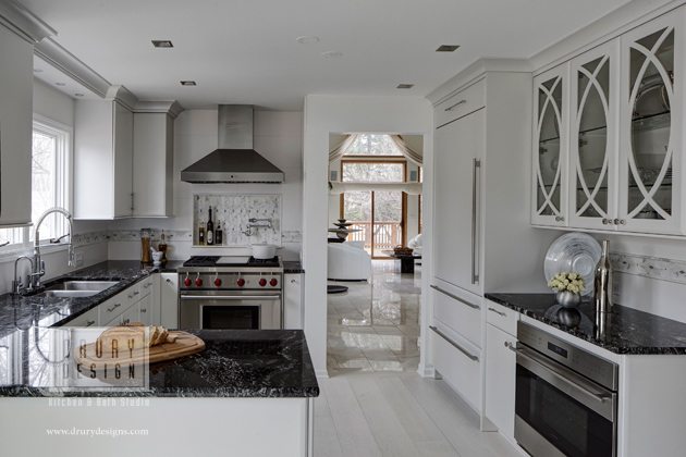 Dark black granite kitchen condo with beautiful white veining 