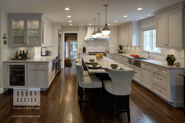 Hinsdale, IL Kitchen with White Granite Island