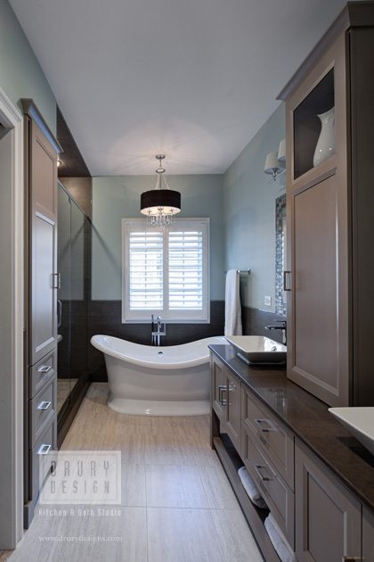 Transitional master bath remodel with soaking tub. 