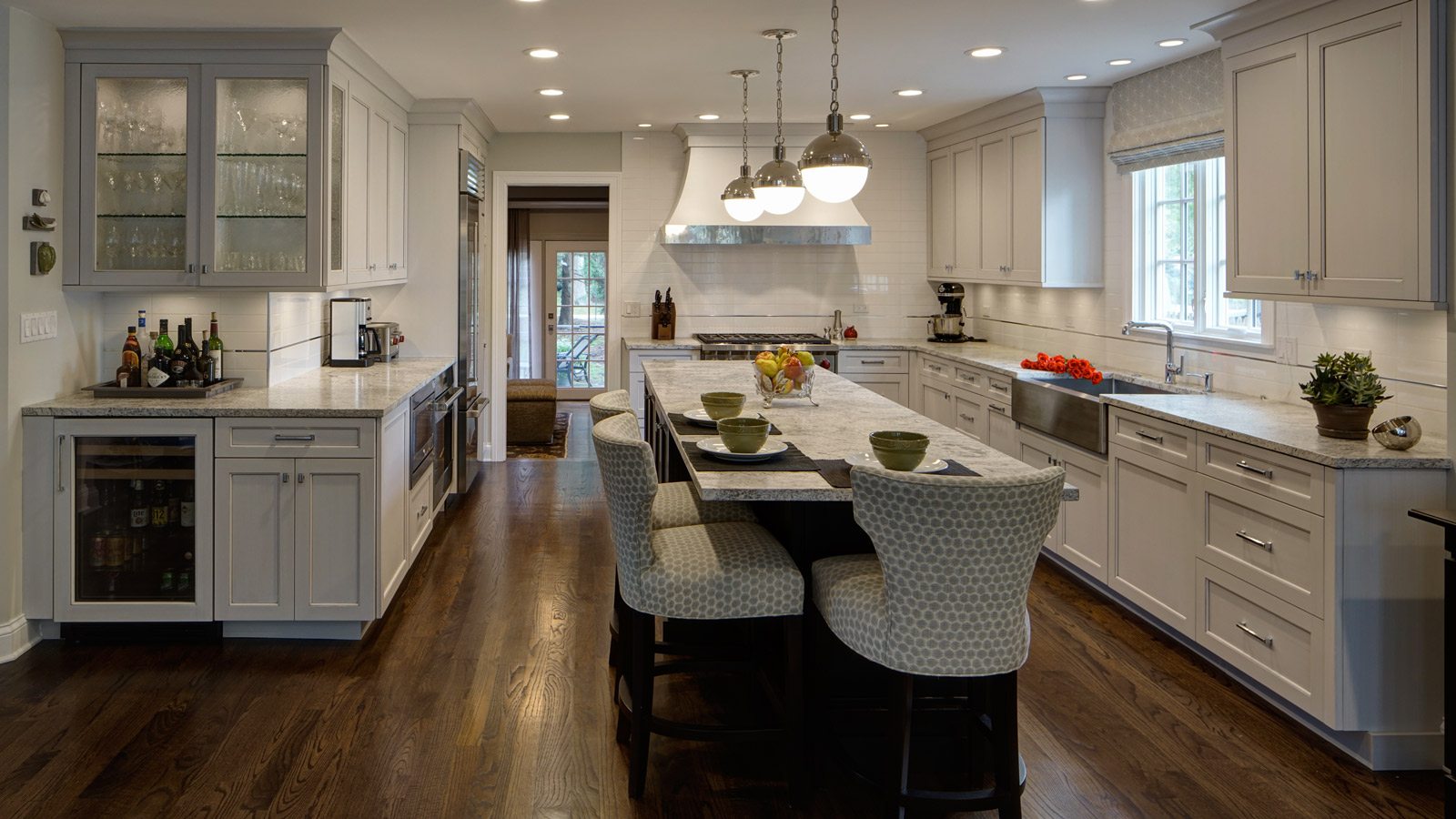 l shape kitchen with dining table