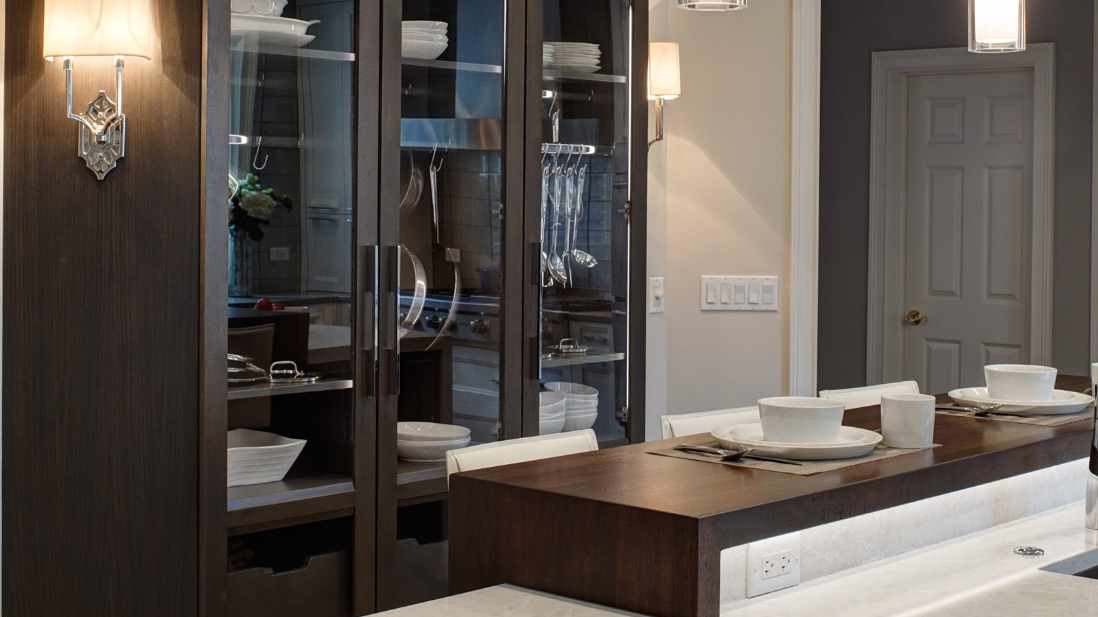 Glen Ellyn luxury kitchen design with black china cabinet