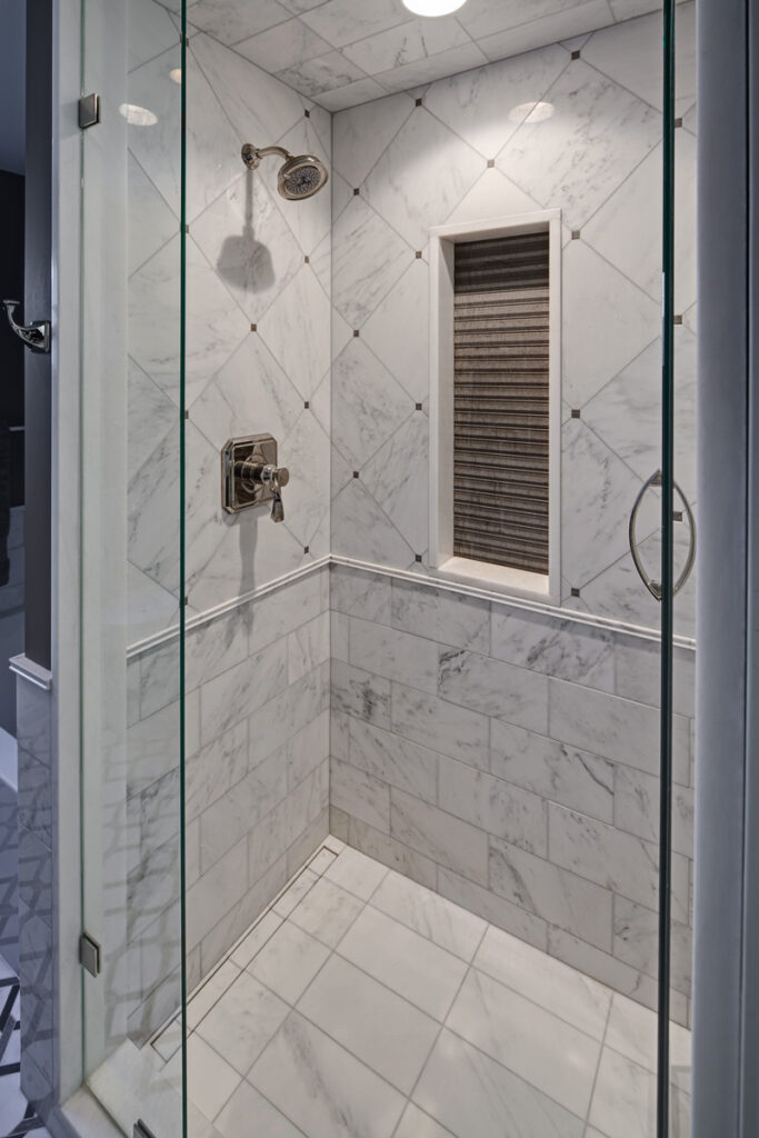 Elegant Marble Bathroom Glen Ellyn, IL Drury Design