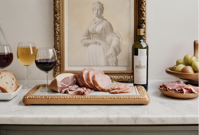 charcuterie board with wine and art