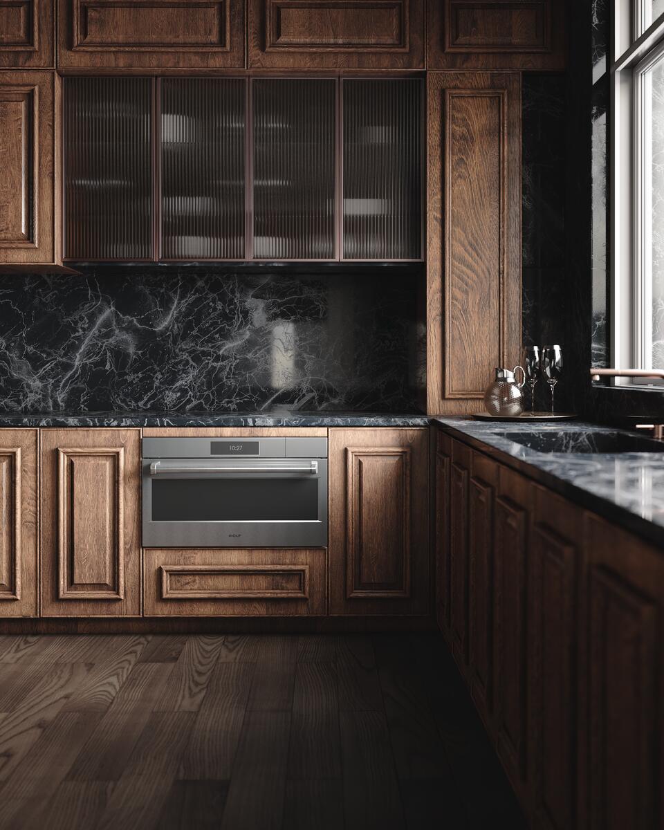 steam oven integrated into the lower cabinets