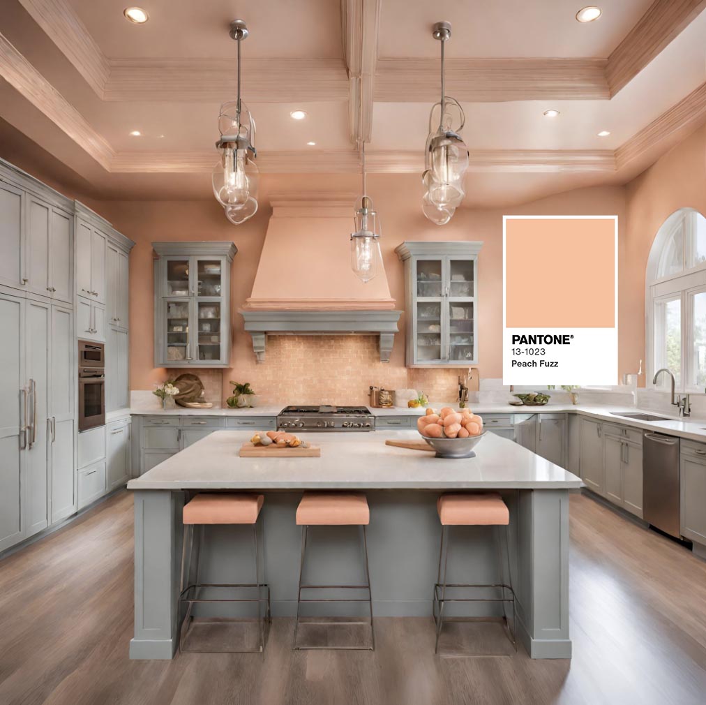 Peach Fuzz Kitchen color trends 2024