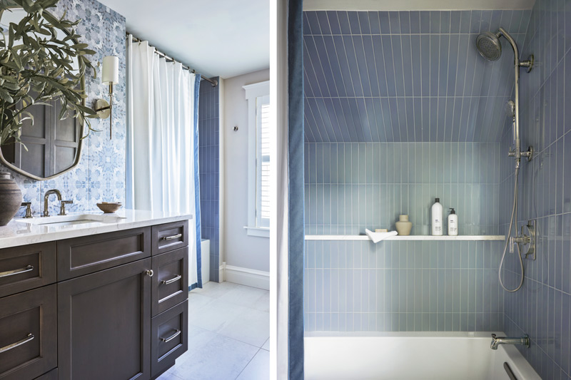 Blue Hall Bath Remodel with a Patterned Tile Wall – Hinsdale, IL
